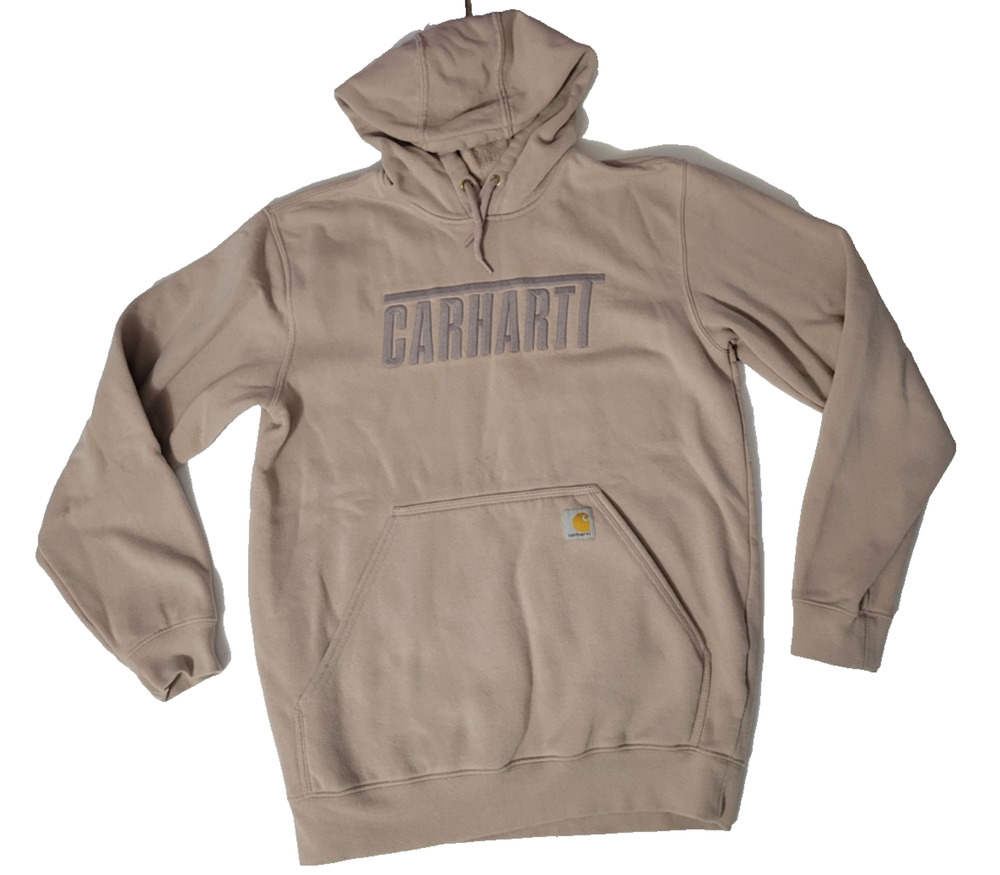 Carhartt Mens M Tan Spellout Logo Pullover Hoodie Sweatshirt Workwear